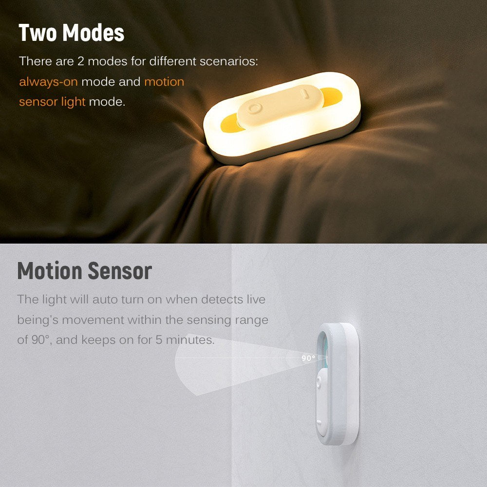 Smart Night Light USB Rechargeable Motion Sensor Light for Bedroom Bathroom - Yellow