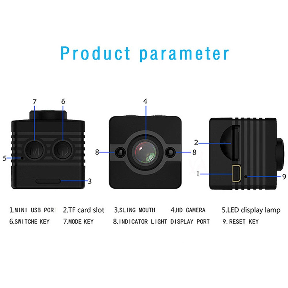 1080P 12MP Mini Micro Camera Full HD Video Cam 155&#176; Wide Angle Lens Night Vision Audio Motion Detection with Clip Camera Mount Waterproof Shell