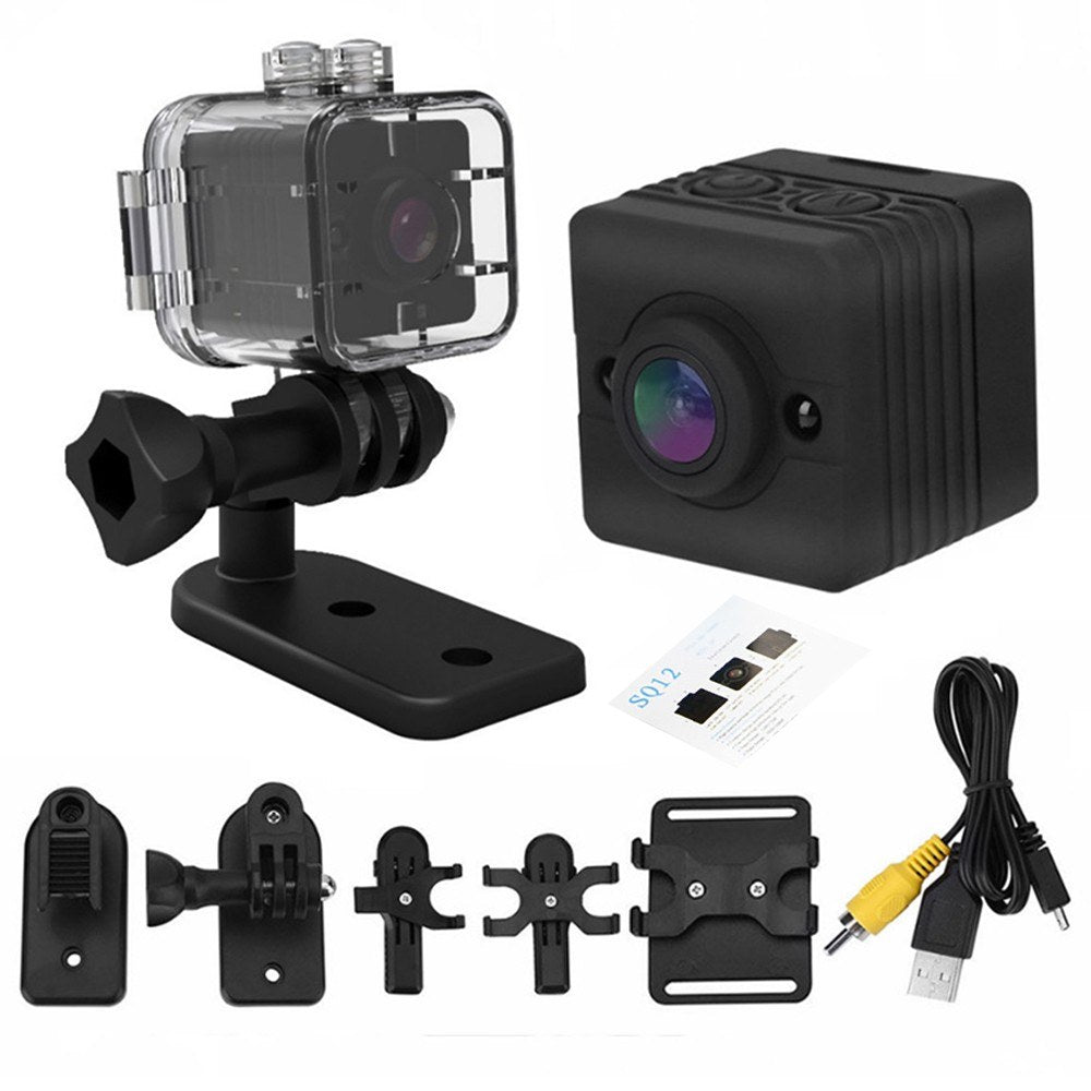 1080P 12MP Mini Micro Camera Full HD Video Cam 155&#176; Wide Angle Lens Night Vision Audio Motion Detection with Clip Camera Mount Waterproof Shell
