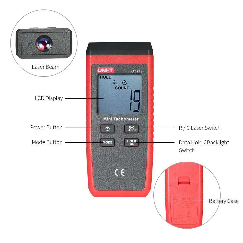 UNI-T UT373 Handheld LCD Digital Tachometer Speedometer Tach Meter Measuring Rang 0 ~ 99999 COUNT