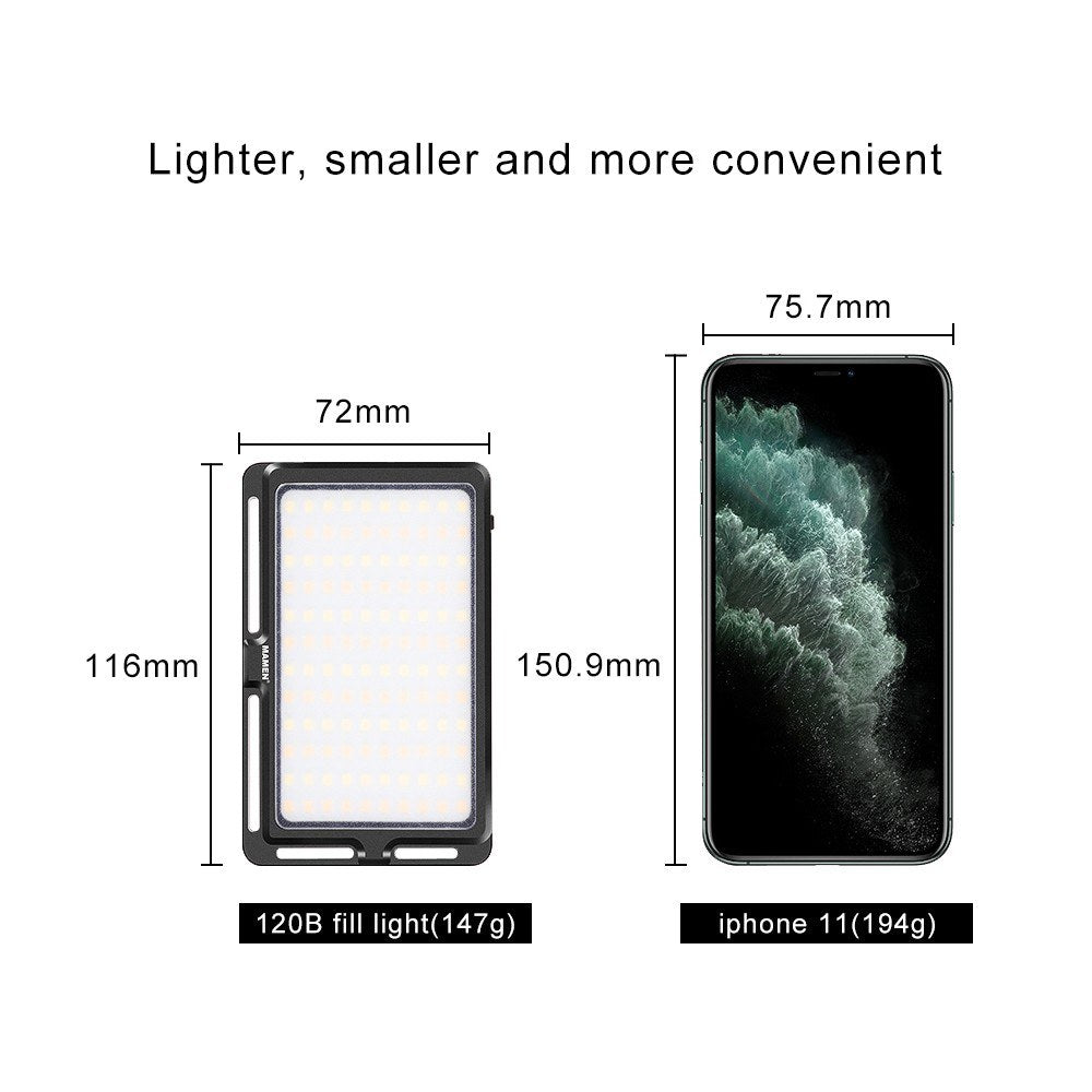 MAMEN LED-120B Ultra Thin LED Video Light Lamp Dimmable 3000K-6500K 120PCS LEDs CRI95 Built-in Battery DSLR Camera Photography Fill Light