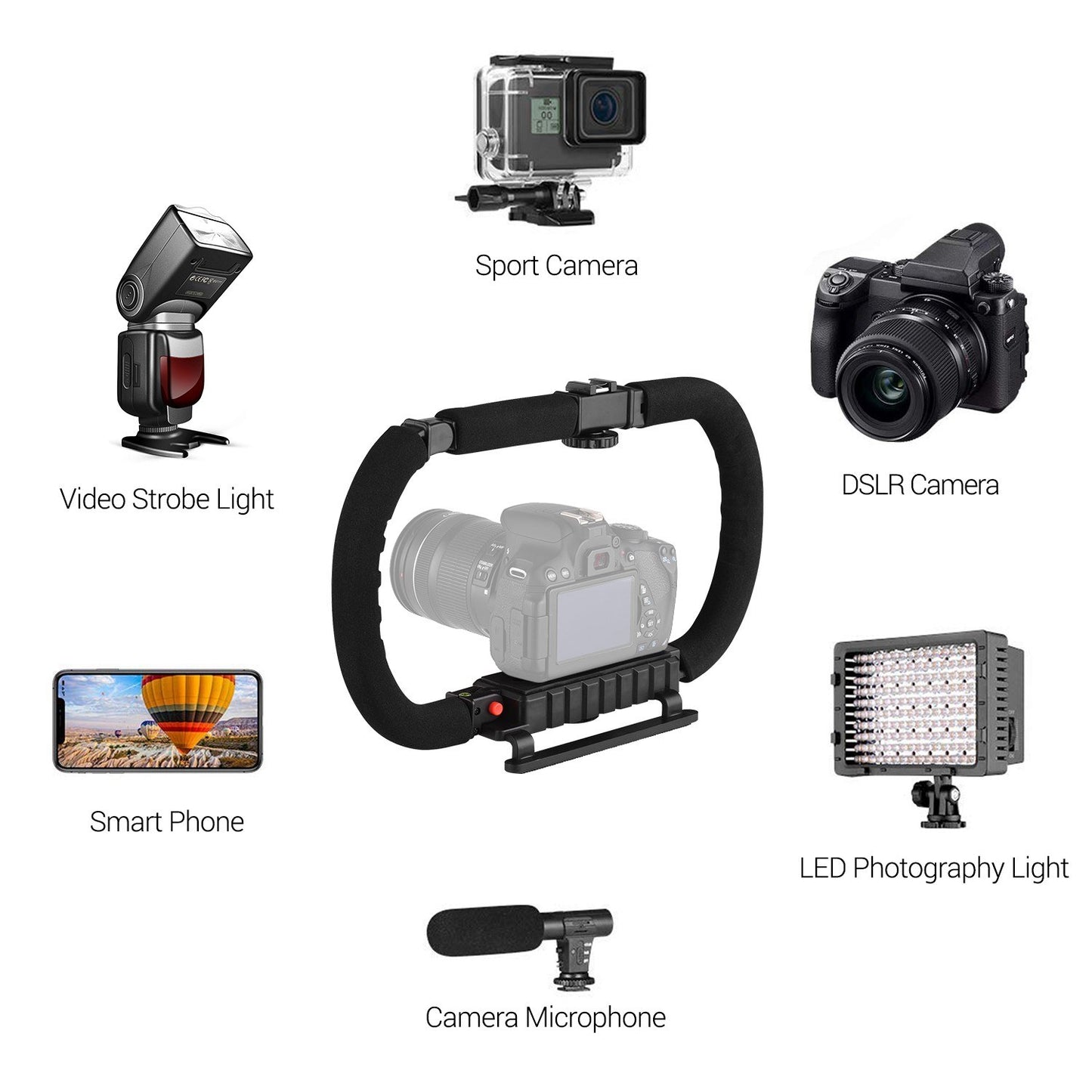 Professional Portable Foldable C-shaped Action Stabilizer Grip for DV Camera Smartphones