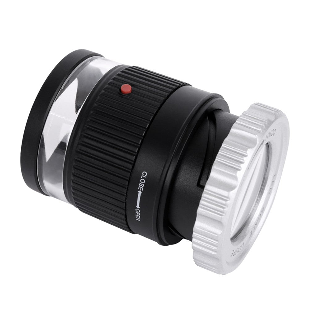 LED Scale Loupe 30X Adjustable Magnification Magnifier Metal Cylinder Type Mirror - Black