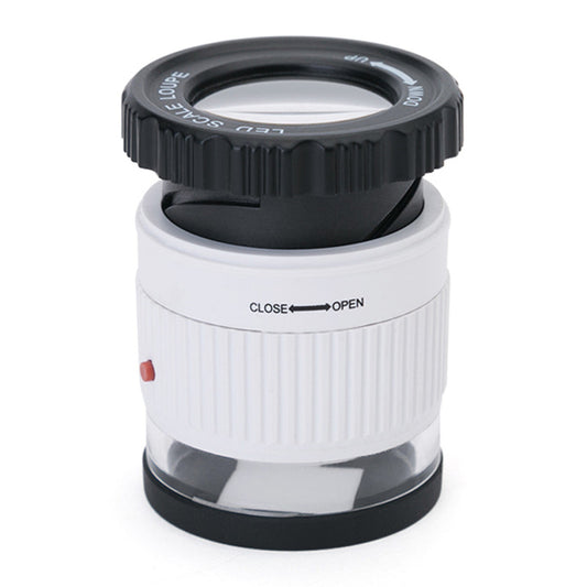 LED Scale Loupe 30X Adjustable Magnification Magnifier Metal Cylinder Type Mirror - White