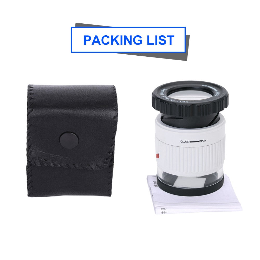 LED Scale Loupe 30X Adjustable Magnification Magnifier Metal Cylinder Type Mirror - White