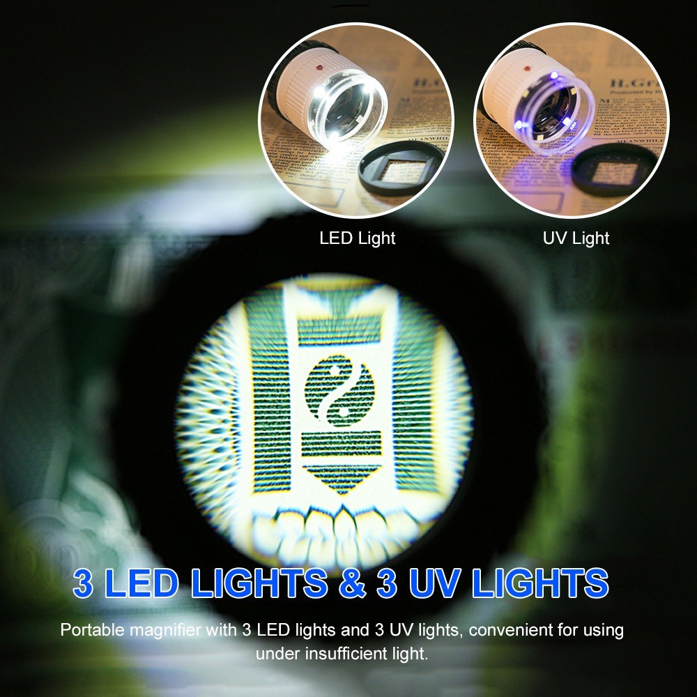 LED Scale Loupe 30X Adjustable Magnification Magnifier Metal Cylinder Type Mirror - White