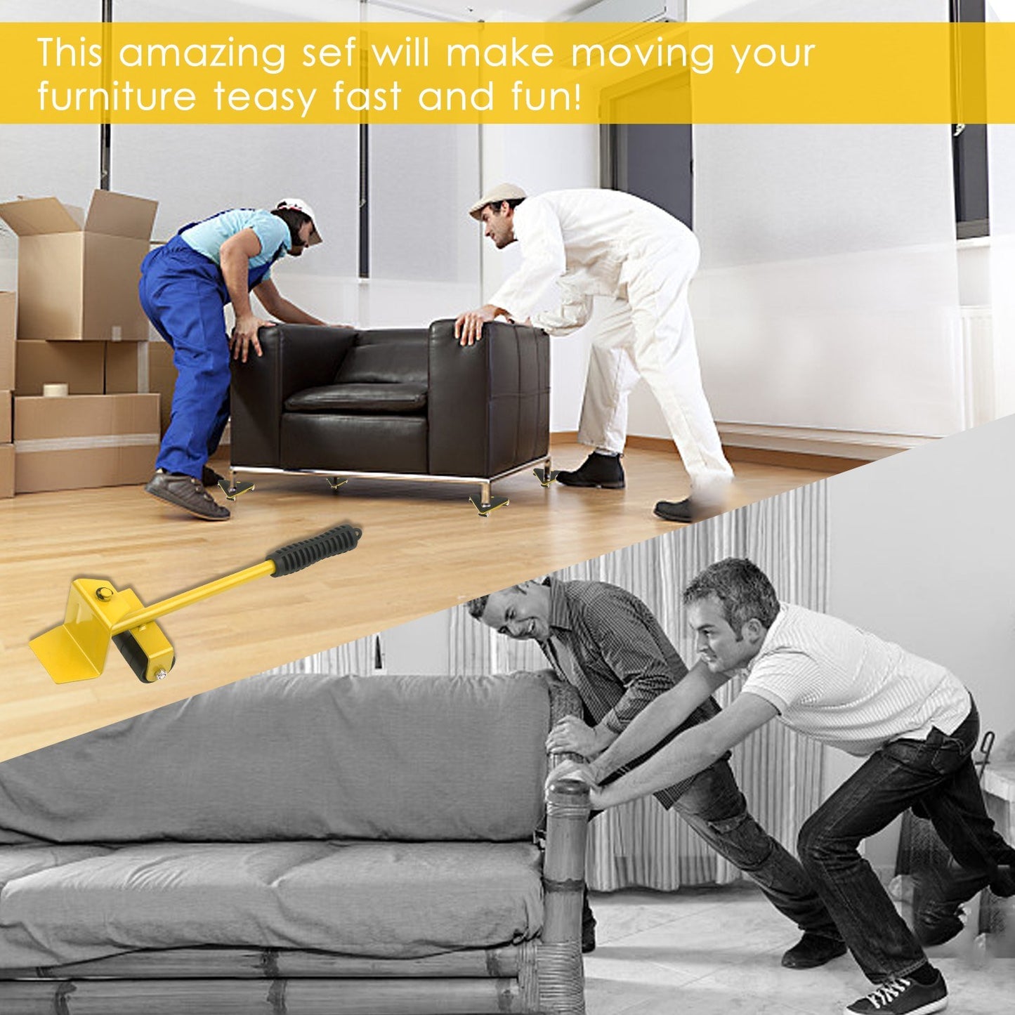 Moving Tool Heavy Duty Furniture Lifter with 4 Sliders Shifter Object Mobile Tool Mover Household Hand Tool Set - Yellow