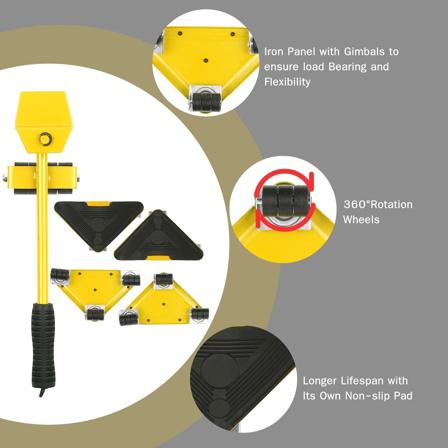 Moving Tool Heavy Duty Furniture Lifter with 4 Sliders Shifter Object Mobile Tool Mover Household Hand Tool Set - Yellow