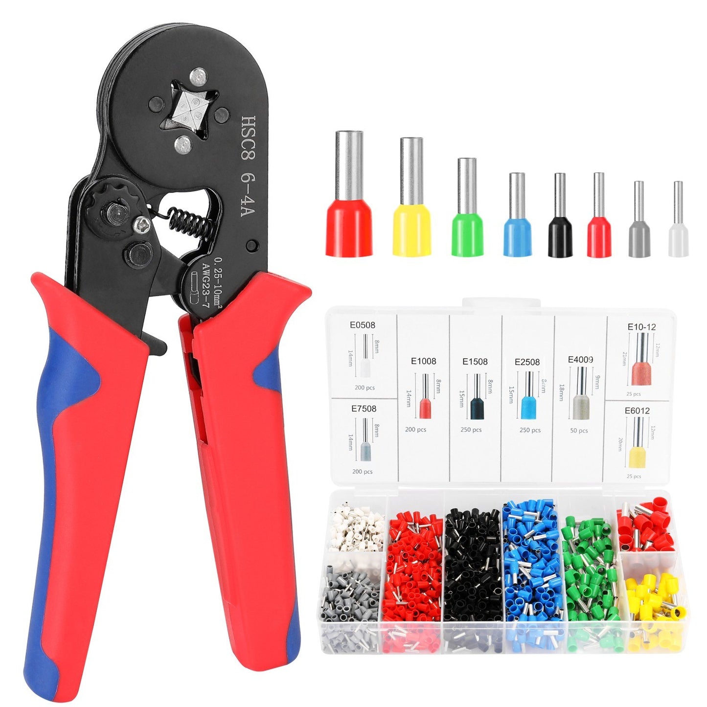 HSC8 AWG23-7 Ferrule Crimping Tool Kit High Hardness Crimper Plier with 1200pcs Wire Ferrules Crimp Ends Terminal - Blue