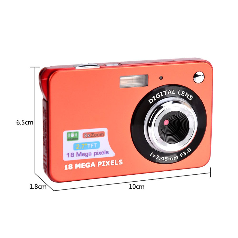 Digital Camera Mini Pocket Camera 18MP 2.7 Inch LCD Screen 8x Zoom Smile Capture Anti-Shake with Battery - Red