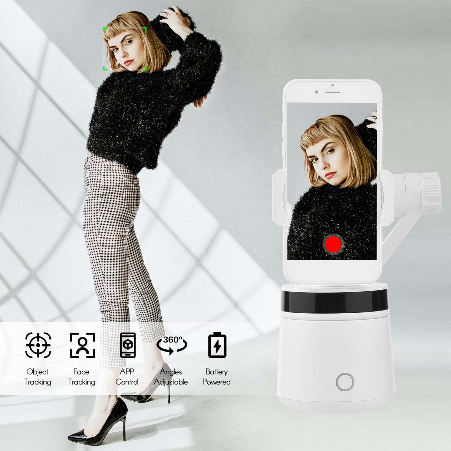 Smartphone 360&#176; Smart Tracking Selfie Stick Holder 180&#176; Tilt Adjusting Object Tracking for Vlog Video Making
