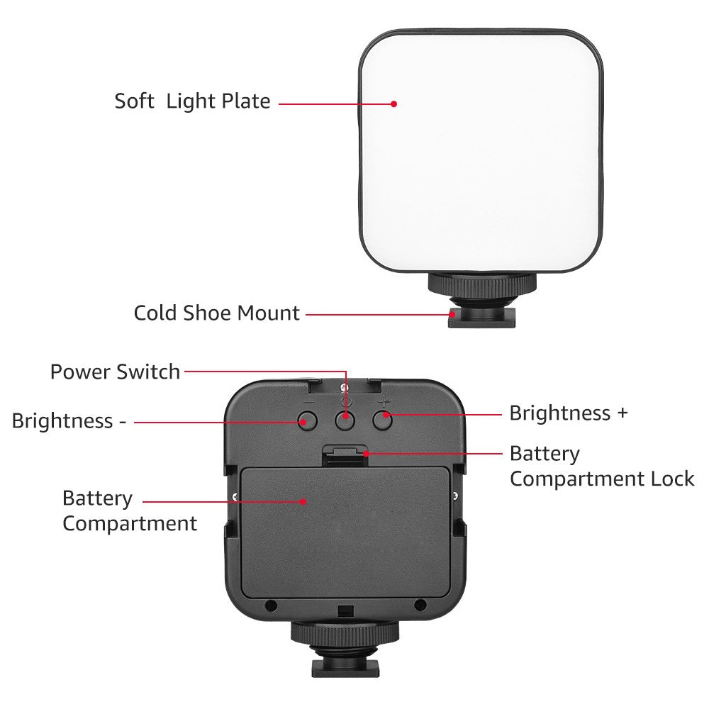 Mini Video Conference Lighting Kit with 5W Dimmable 6500K LED Light 3 Cold Shoe Mounts + Suction Cup Mount