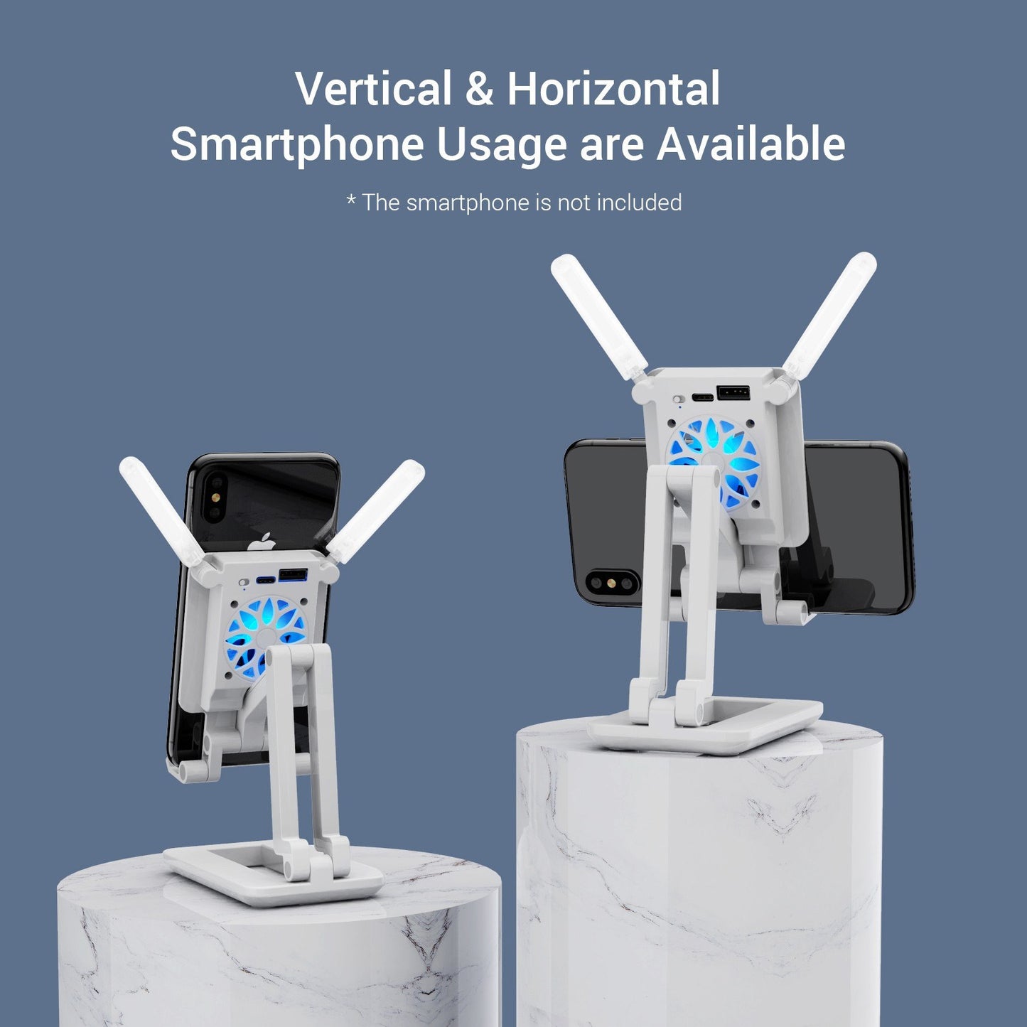 Foldable Desktop Smartphone Stand Adjustable Height with Cooling Fan for Live Streaming Online Video Chatting