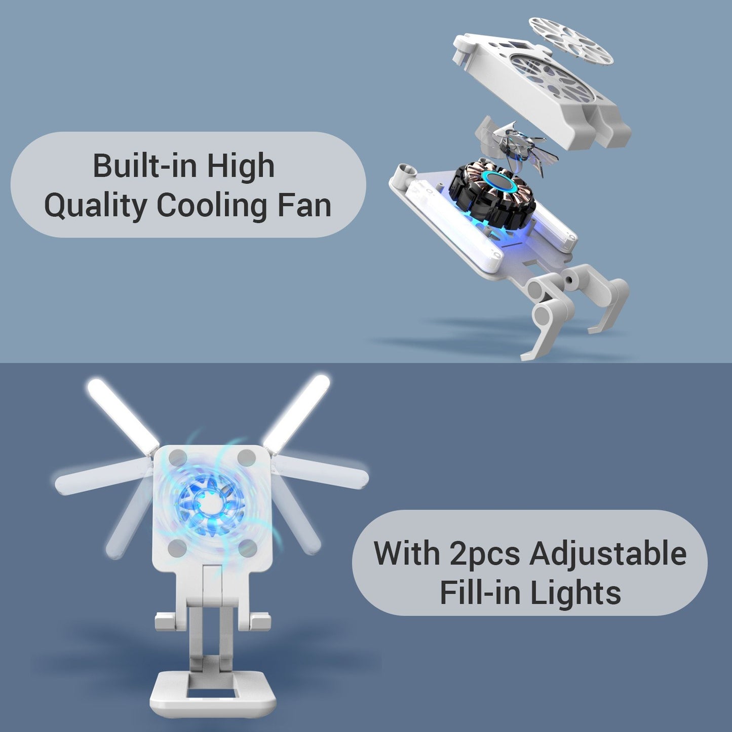 Foldable Desktop Smartphone Stand Adjustable Height with Cooling Fan for Live Streaming Online Video Chatting