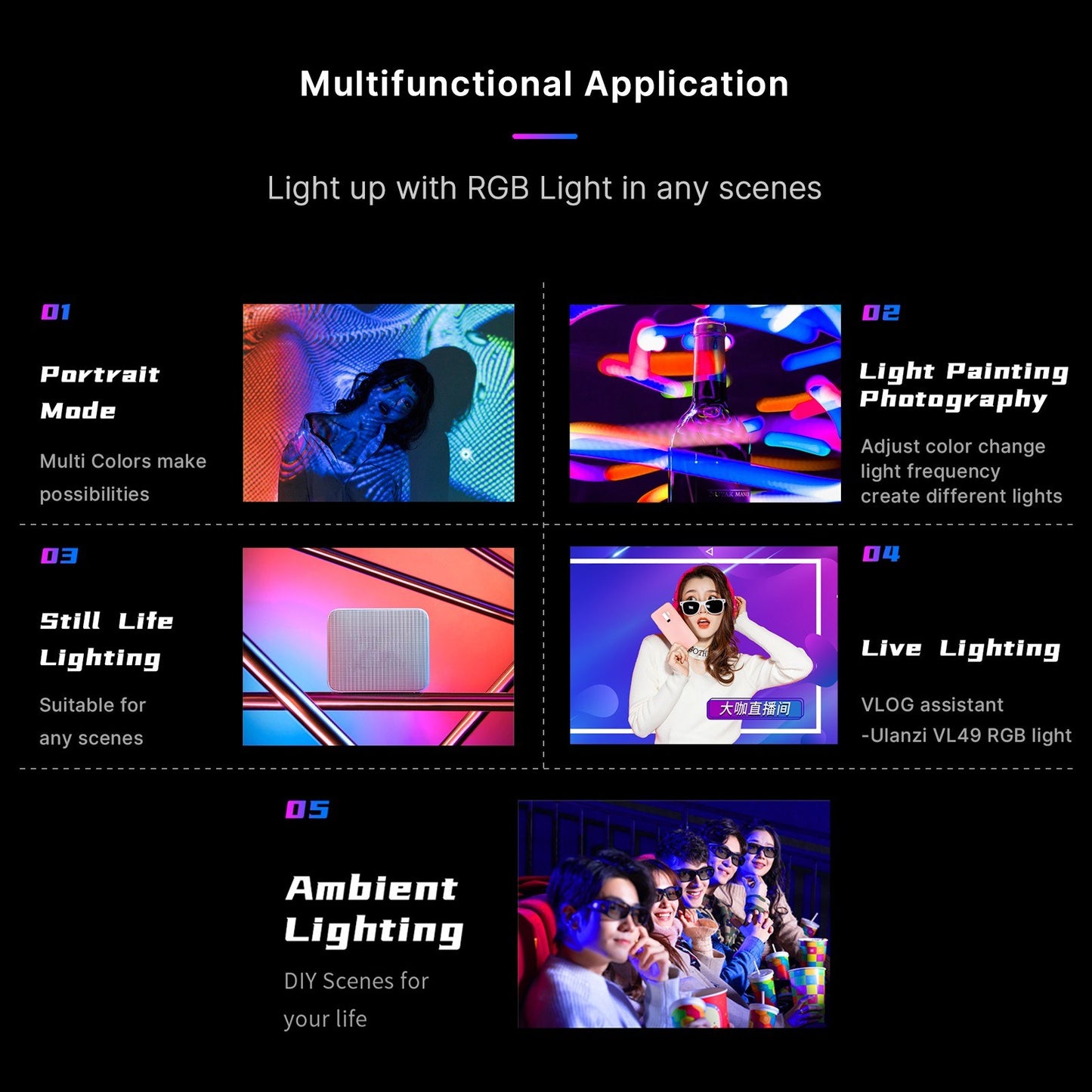Uniqkart VL49 RGB Pocket LED Video Light Photography Fill Light with Cold Shoe Mounts