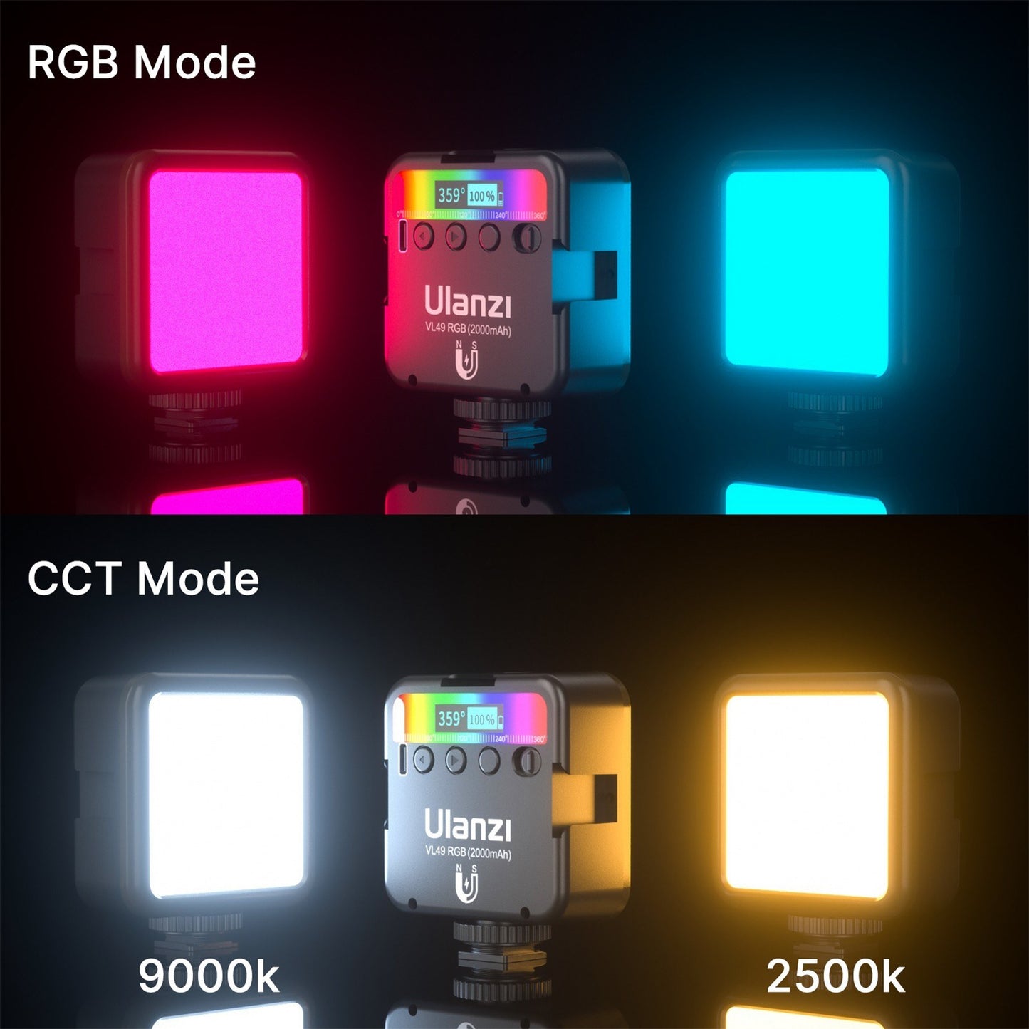 Uniqkart VL49 RGB Pocket LED Video Light Photography Fill Light with Cold Shoe Mounts