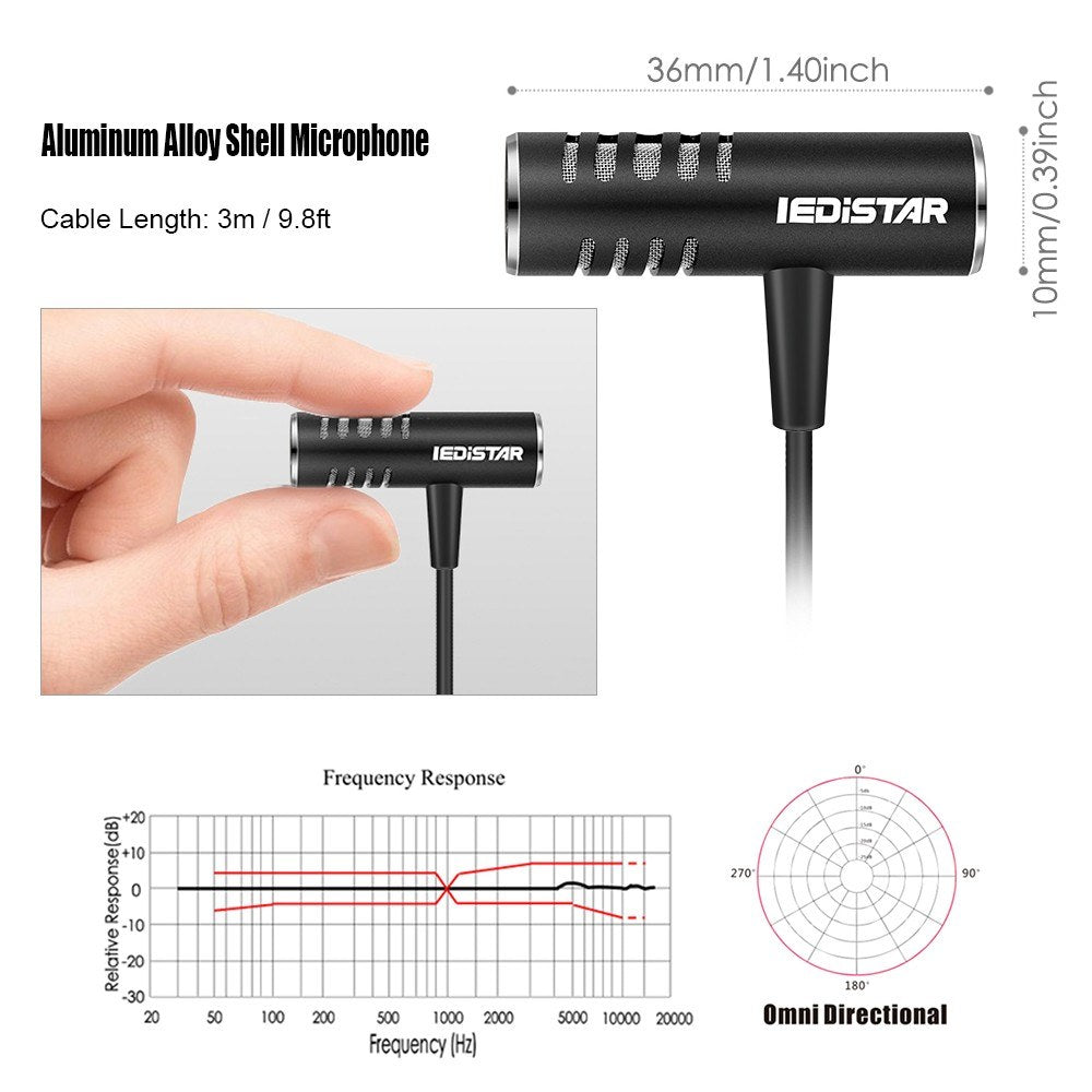 IEDiSTAR Omnidirectional Lavailier Microphone Dual Condenser Lapel Mic 9.8ft/3 Meters Cable for DJI OSMO Pocket Smartphone