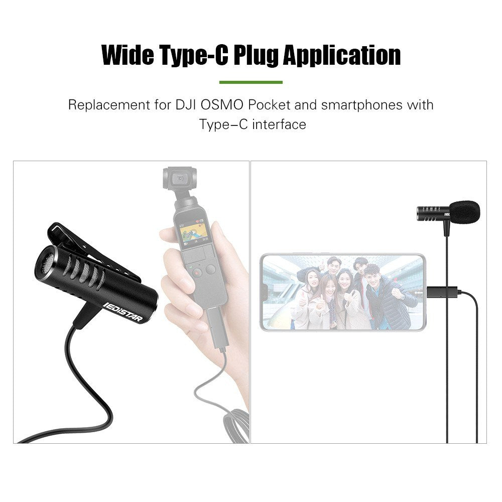 IEDiSTAR Omnidirectional Lavailier Microphone Dual Condenser Lapel Mic 9.8ft/3 Meters Cable for DJI OSMO Pocket Smartphone