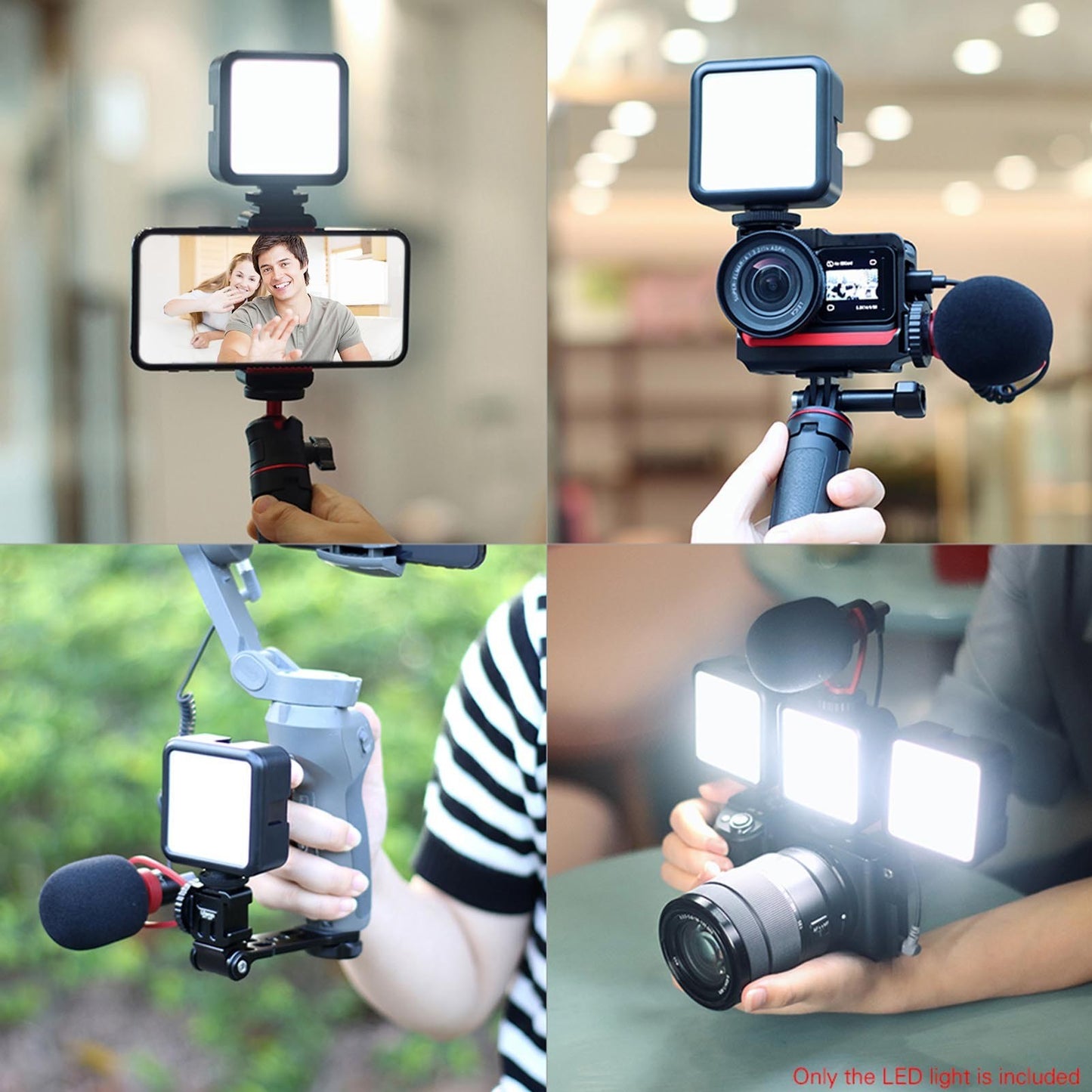 Andoer W49S Mini LED Video Light 5600K Dimmable 5W with 3 Cold Shoe Mounts