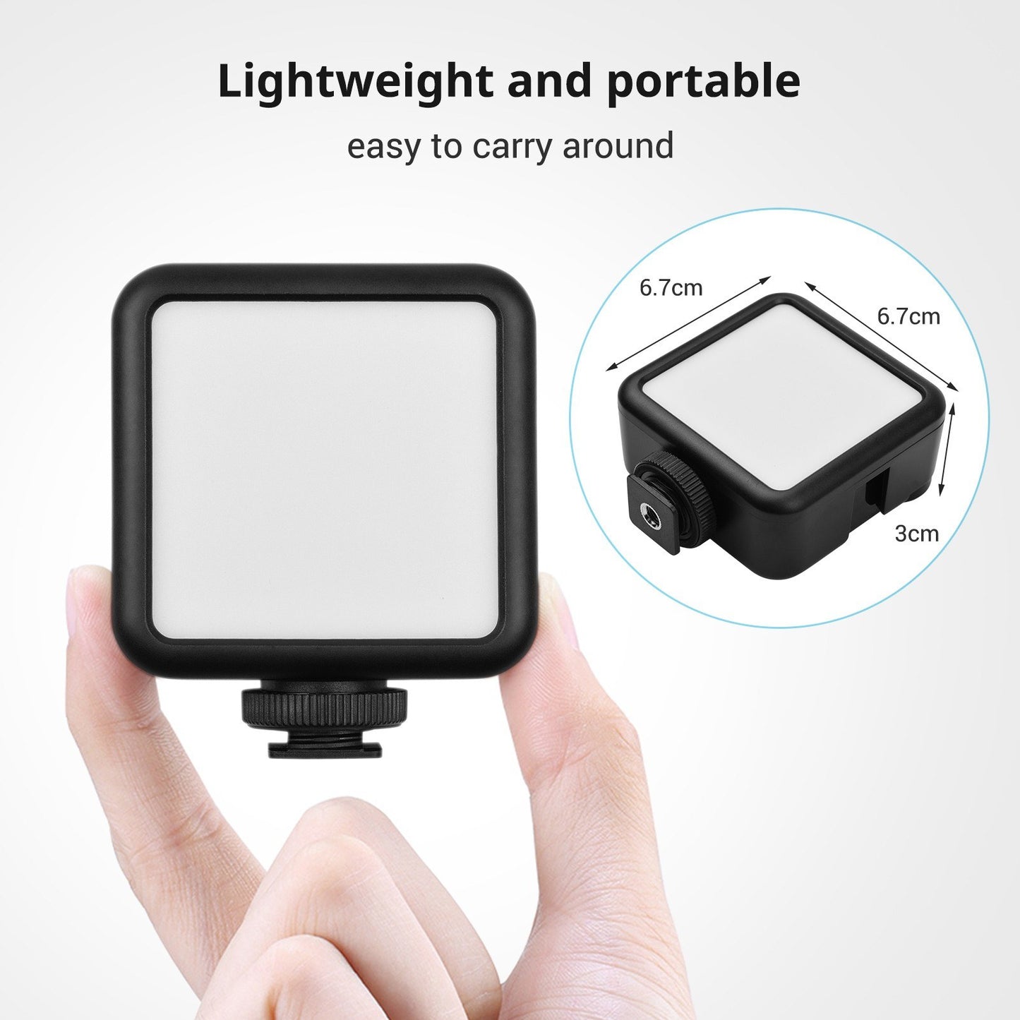 Andoer W49S Mini LED Video Light 5600K Dimmable 5W with 3 Cold Shoe Mounts