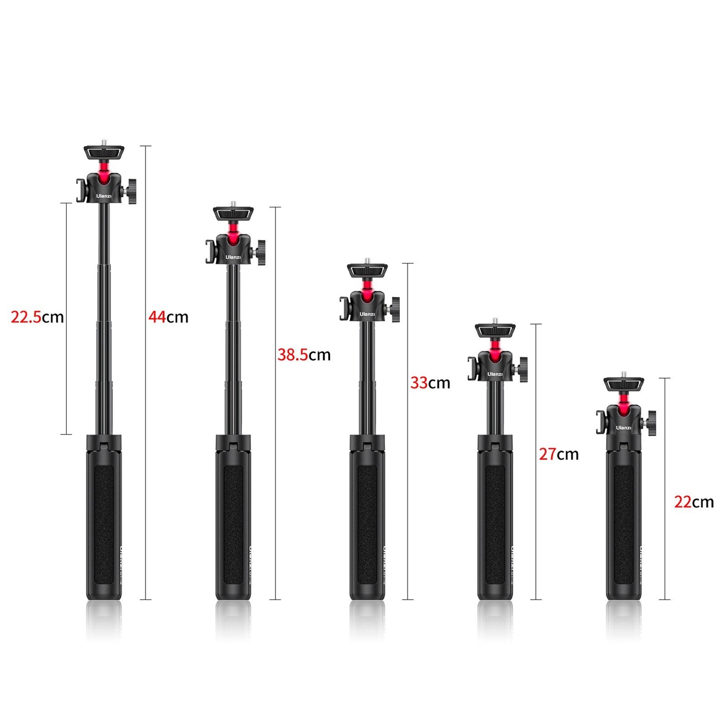 Ulanzi MT-16 Extendable Selfie Stick Tripod 4-Section 44cm 2KG Payload with 360&#176; Swivel Ball Head