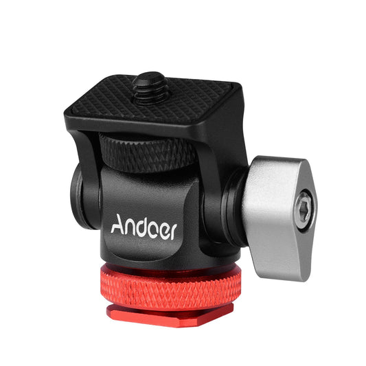 Andoer Mini Monitor Mount Tripod Head Cold Shoe Adapter Aluminum Alloy for Mounting Camera LED Fill Light - Red