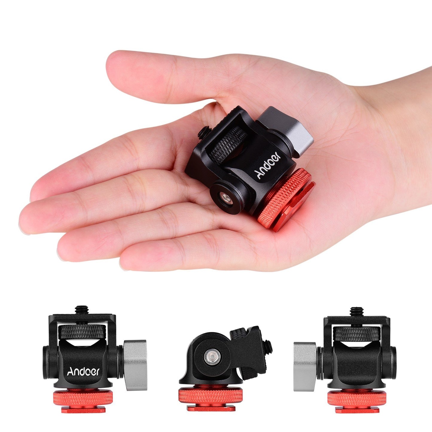 Andoer Mini Monitor Mount Tripod Head Cold Shoe Adapter Aluminum Alloy for Mounting Camera LED Fill Light - Red