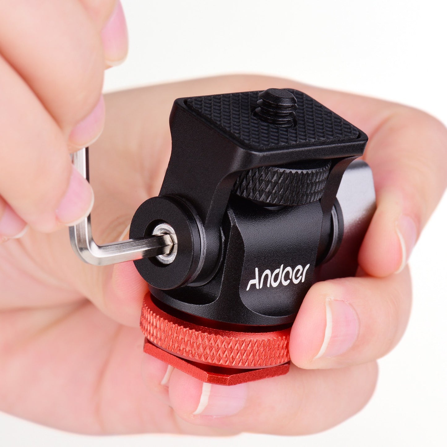 Andoer Mini Monitor Mount Tripod Head Cold Shoe Adapter Aluminum Alloy for Mounting Camera LED Fill Light - Red