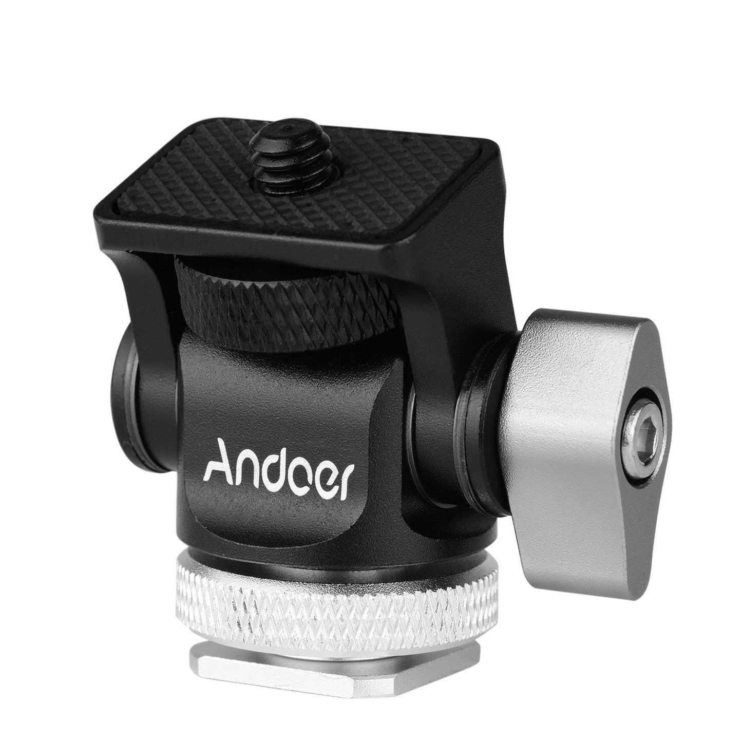 Andoer Mini Monitor Mount Tripod Head Cold Shoe Adapter Aluminum Alloy for Mounting Camera LED Fill Light - Silver
