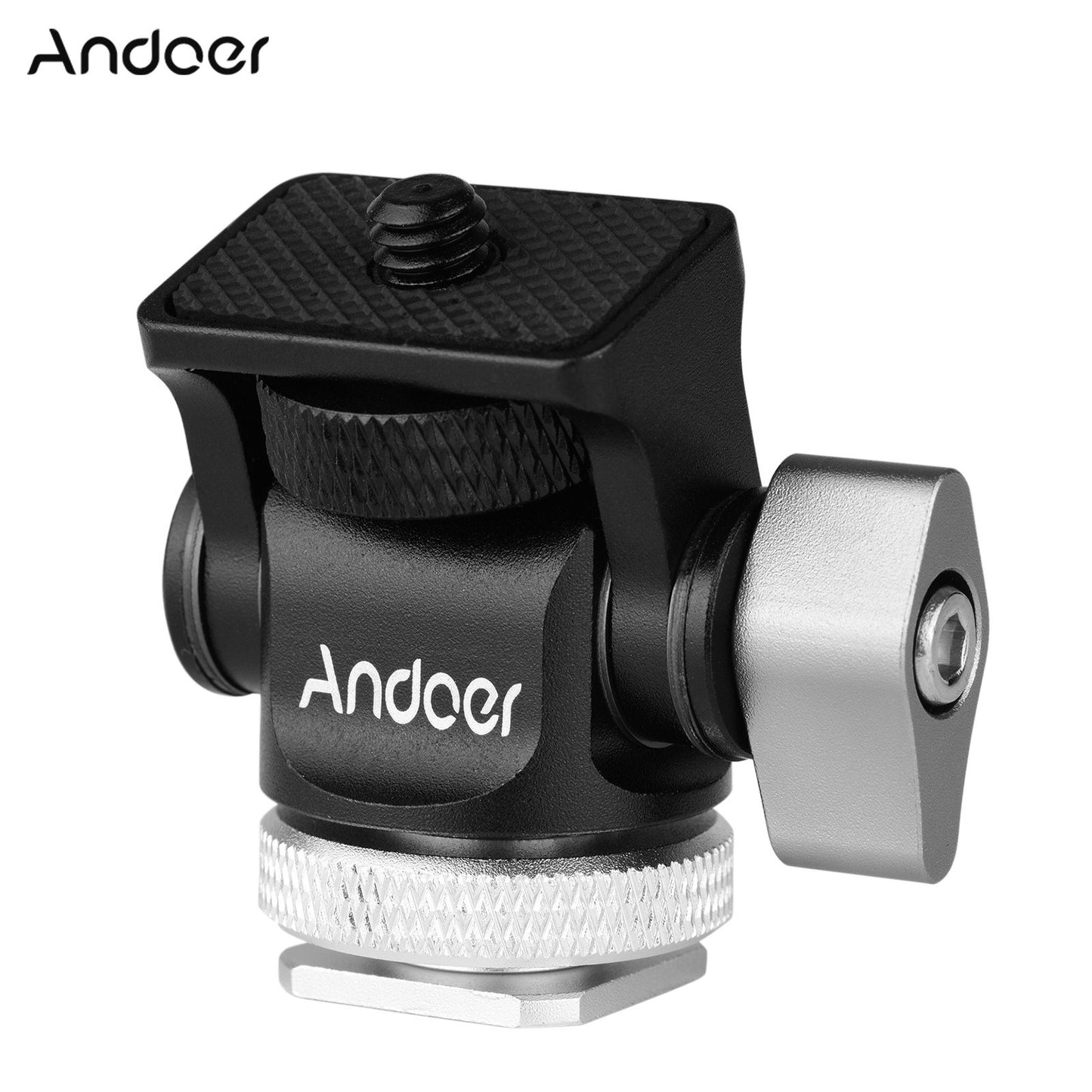 Andoer Mini Monitor Mount Tripod Head Cold Shoe Adapter Aluminum Alloy for Mounting Camera LED Fill Light - Silver