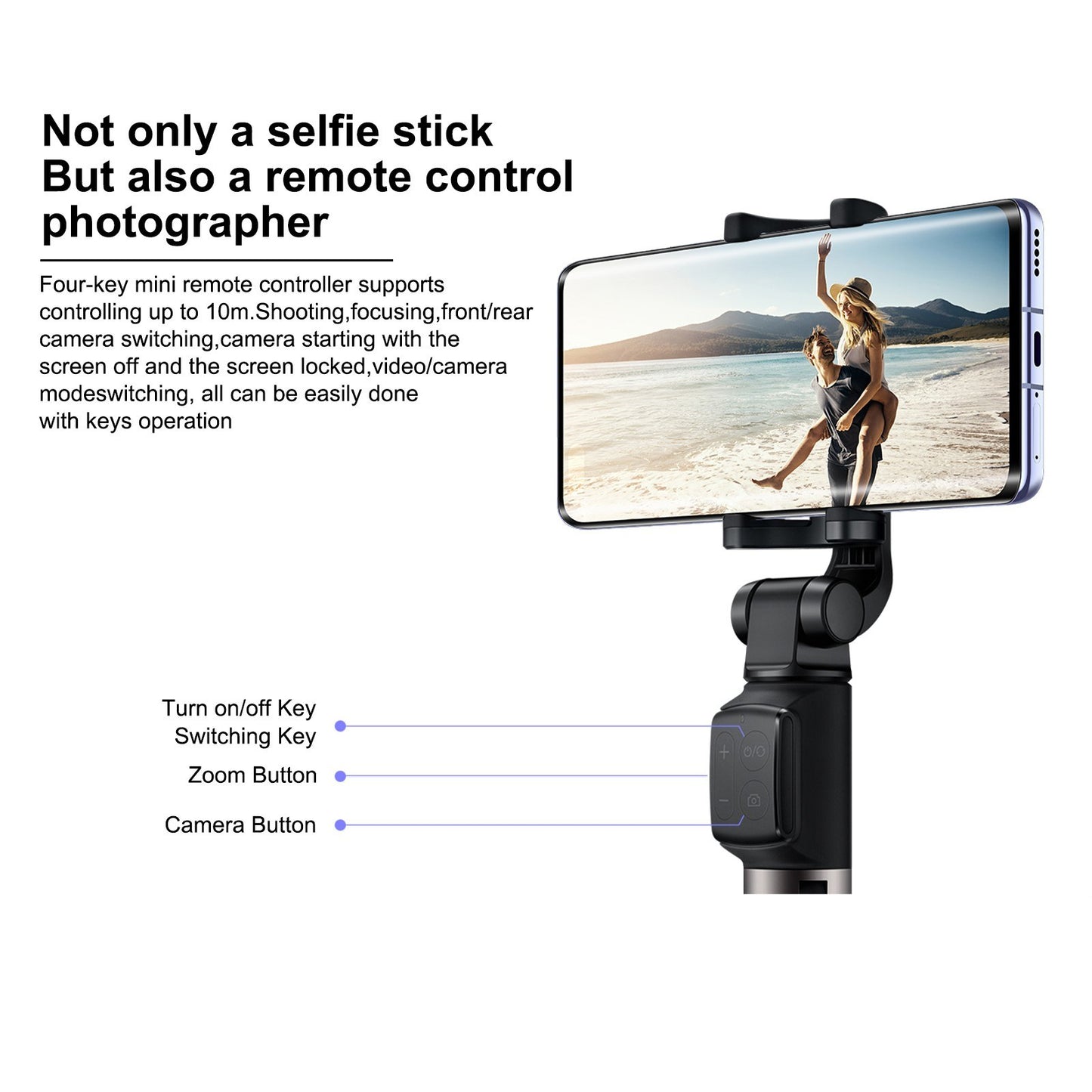Honor Tripod Selfie Stick Pro Portable Wireless BT3.0 Monopod with Four-Key Mini Controller for iOS Android Smartphones - Black