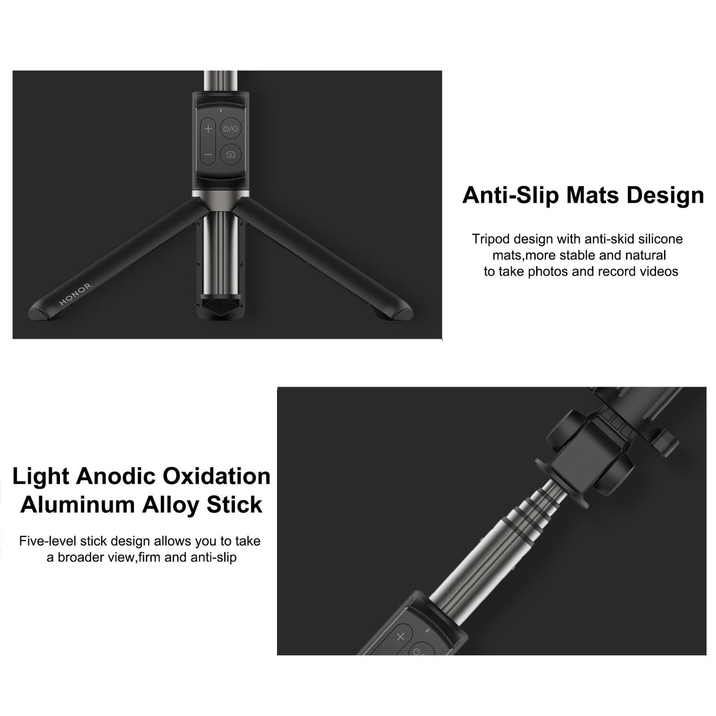 Honor Tripod Selfie Stick Pro Portable Wireless BT3.0 Monopod with Four-Key Mini Controller for iOS Android Smartphones White