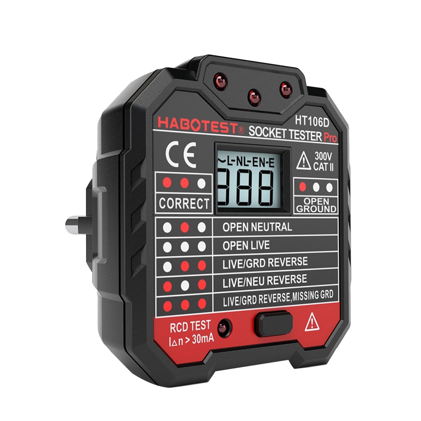 Habotest HT106D RCD Electric Socket Tester Automatic Neutral Live Earth Wire Circuit Polarity Detector Wall Plug Breaker Finder with Voltage Backlight LCD Display - EU Plug