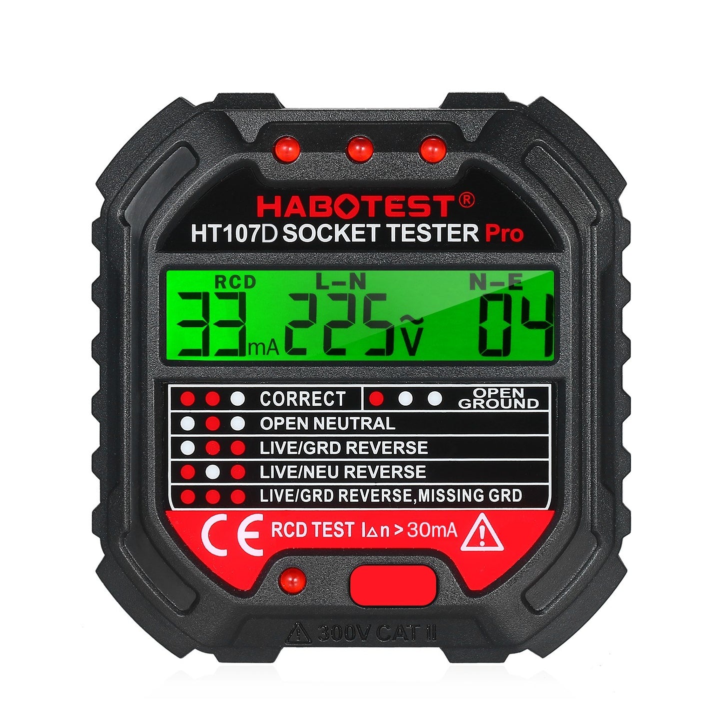 Habotest GFCI HT107D Outlet Tester with Voltage Display 90-250V Socket Tester Automatic Electric Circuit Polarity Voltage Detector Breaker Finder - EU Plug