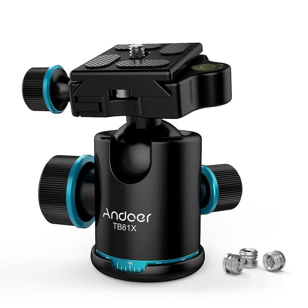 Andoer TB81X Tripod Stylish Design Ball Head 360 Degree Rotating Panoramic Ball Head  for Tripod Monopod Slider DSLR Camera with 3pcs 1/4inch to 3/8inch Srew Adapters