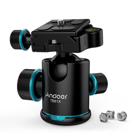 Andoer TB81X Tripod Stylish Design Ball Head 360 Degree Rotating Panoramic Ball Head  for Tripod Monopod Slider DSLR Camera with 3pcs 1/4inch to 3/8inch Srew Adapters