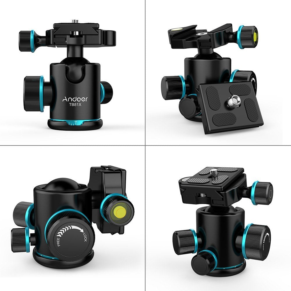Andoer TB81X Tripod Stylish Design Ball Head 360 Degree Rotating Panoramic Ball Head  for Tripod Monopod Slider DSLR Camera with 3pcs 1/4inch to 3/8inch Srew Adapters