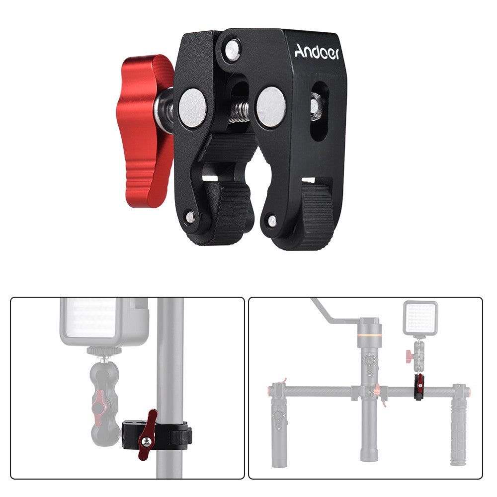 Andoer Crab Pliers Clip Super Clamp with 1/4&quot; and 3/8&quot; Screw Hole for DSLR Rig LCD Monitor