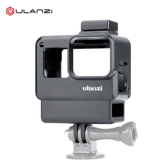 ULANZI V2 Light Durable Vlog Case Action Camera Housing Shell Vlogging Cage Frame with Cold Shoe Mount for GoPro Hero 7 6 5 Black for External Microphone and Pro 3.5mm Mic Adapter - Black