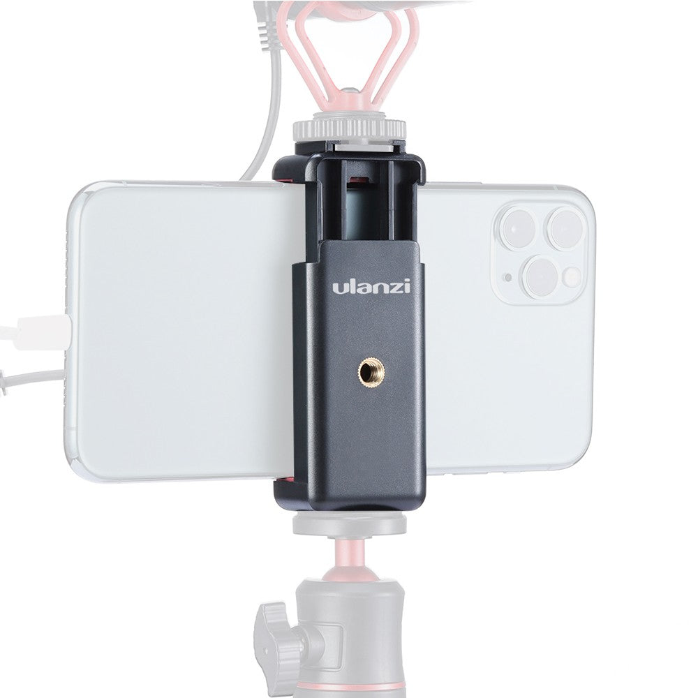 ULANZI ST-07 Non-slip Durable Adjustable Phone Holder Vlog Phone Clip with 1/4 Inch Screw Holes Extending Cold Shoe for 5.6-8.3cm Width Smartphone for Tripod LED Light Microphone