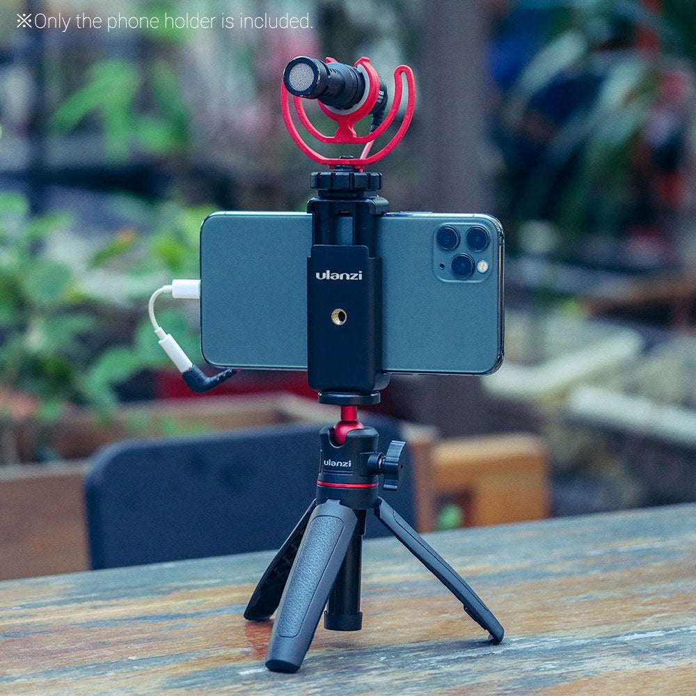 ULANZI ST-07 Non-slip Durable Adjustable Phone Holder Vlog Phone Clip with 1/4 Inch Screw Holes Extending Cold Shoe for 5.6-8.3cm Width Smartphone for Tripod LED Light Microphone