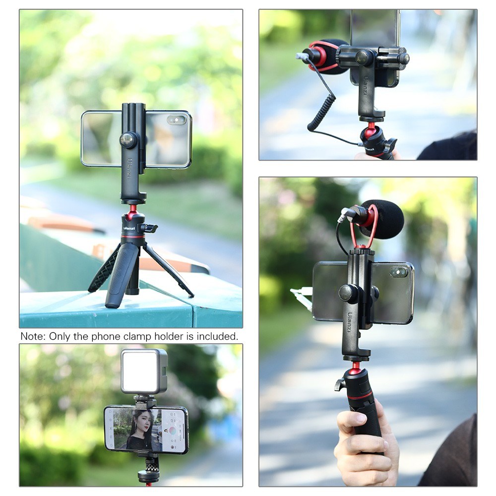 Uniqkart ST-17 360 Degree Rotatable Horizontal Vertical Shooting Durable Phone Clamp Holder with Cold Shoe Universal 1/4 Mounting