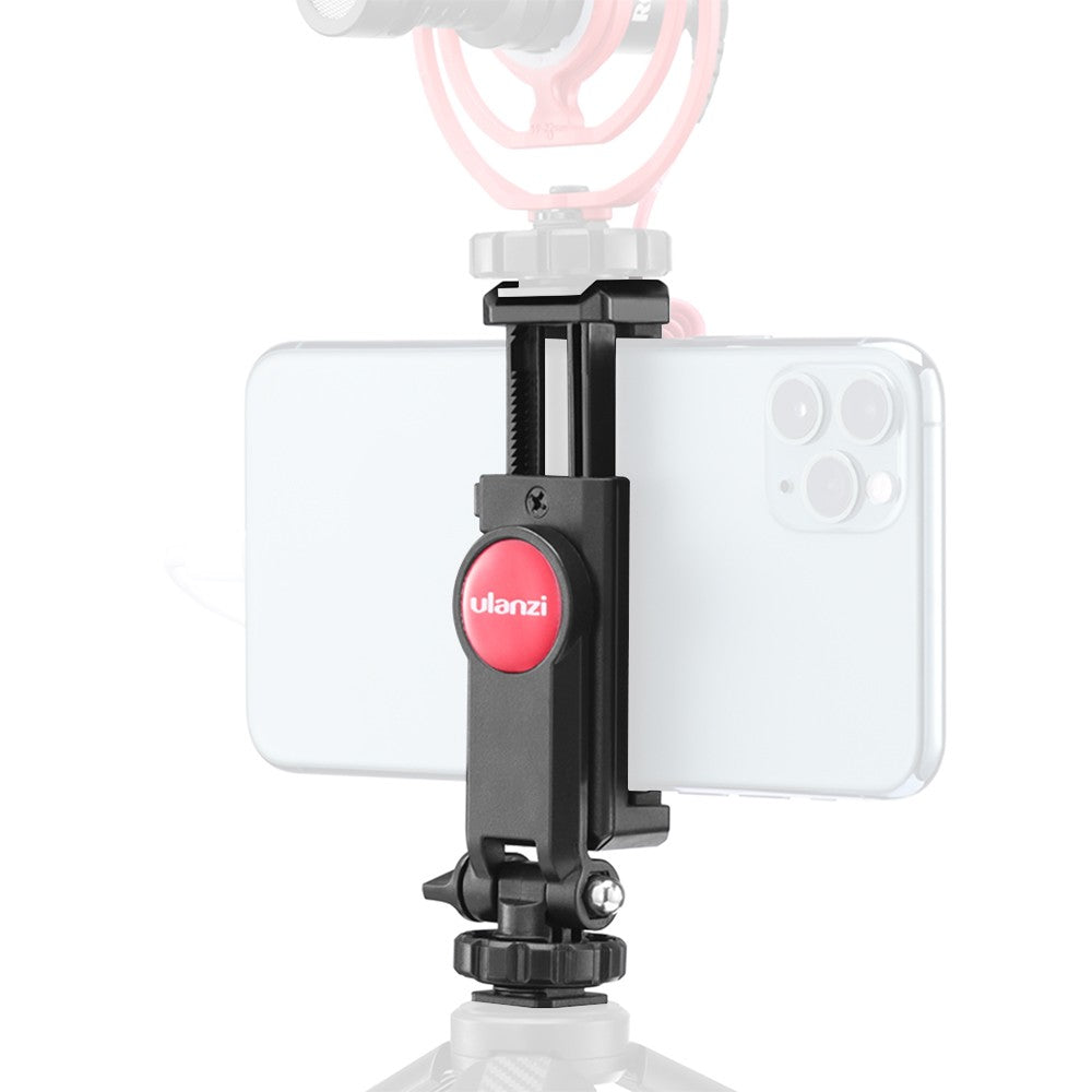 Uniqkart Rotatable Adjustable Angle Tripod Phone Holder Clamp Clip Mount Adapter with 1/4 Hot-Shoe Microphone Mount Cold-Shoe 360 Degree Rotatable