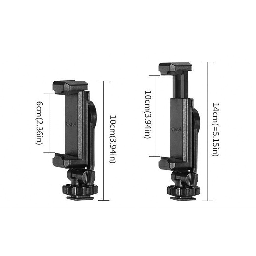 Uniqkart Rotatable Adjustable Angle Tripod Phone Holder Clamp Clip Mount Adapter with 1/4 Hot-Shoe Microphone Mount Cold-Shoe 360 Degree Rotatable