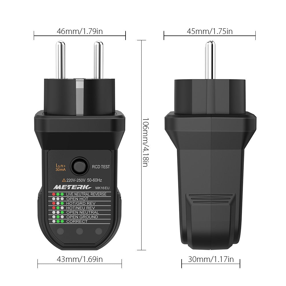 METERK FCI Electric Socket Tester Automatic Neutral Live Earth Wire Testing Circuit Polarity Detector Wall Plug Breaker Finder Electric Leakage Test - EU Plug