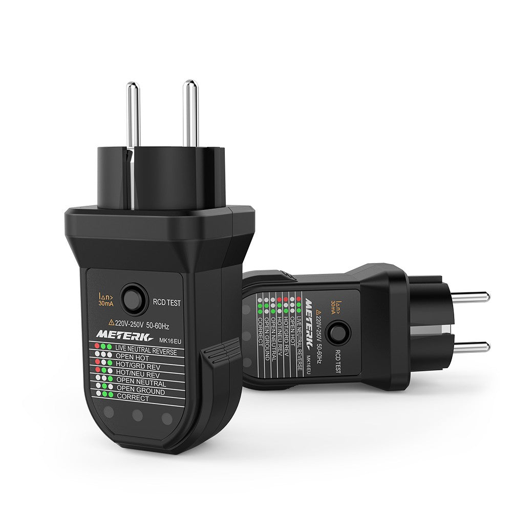 METERK FCI Electric Socket Tester Automatic Neutral Live Earth Wire Testing Circuit Polarity Detector Wall Plug Breaker Finder Electric Leakage Test - EU Plug