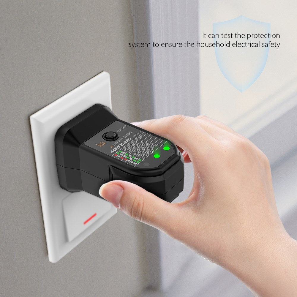 METERK FCI Electric Socket Tester Automatic Neutral Live Earth Wire Testing Circuit Polarity Detector Wall Plug Breaker Finder Electric Leakage Test - EU Plug