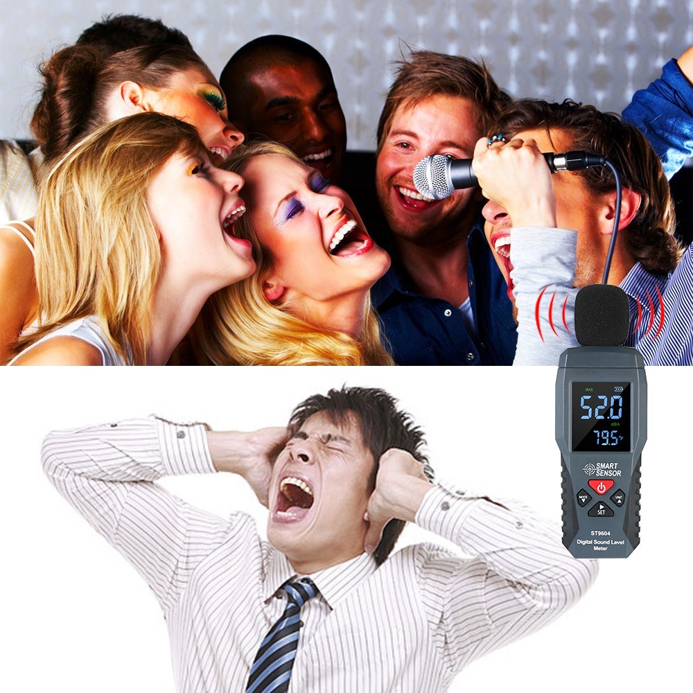 SMART SENSOR ST9604 Mini LCD Digital Audio Decibel Meter Sound Level Meter Noise Level Meter Sound Monitor 30-130dBA - Black