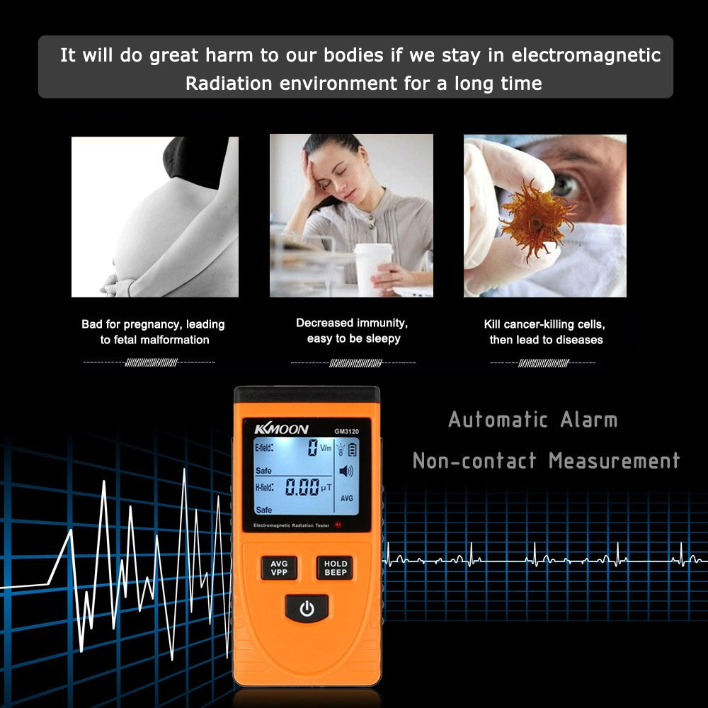 KKmoon Electromagnetic Radiation Tester Digital LCD Radiation Detector Dosimeter Tester EMF Meter Counter - Orange/Black