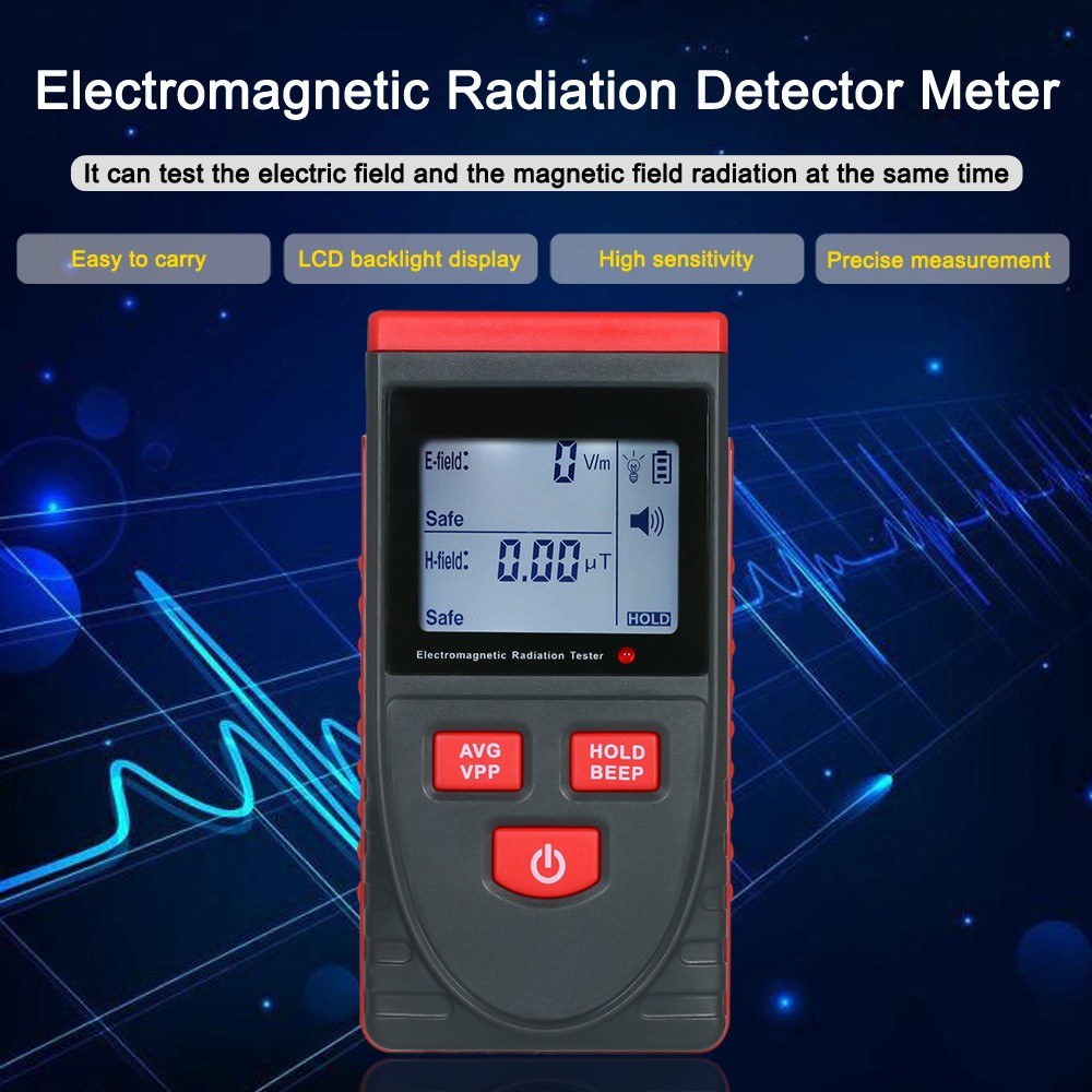 KKmoon Electromagnetic Radiation Tester Digital LCD Radiation Detector Dosimeter Tester EMF Meter Counter - Black/Red